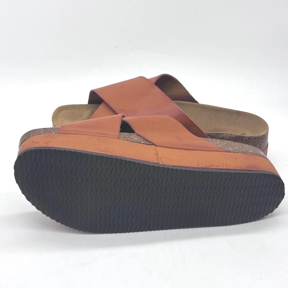 Free People Sidelines Leather Platform HoneyBrown Sandals Women US Size 9 EU 40